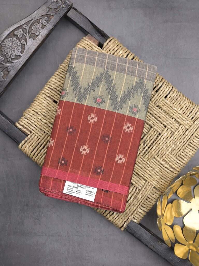 Dhaka cotton saree in grey color allover checks with contrast pallu