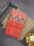 Dhaka cotton saree in red color allover checks with contrast pallu