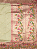 Banaras pattu saree cream color allover zari motifs & paithani border with paithani pallu and contrast blouse