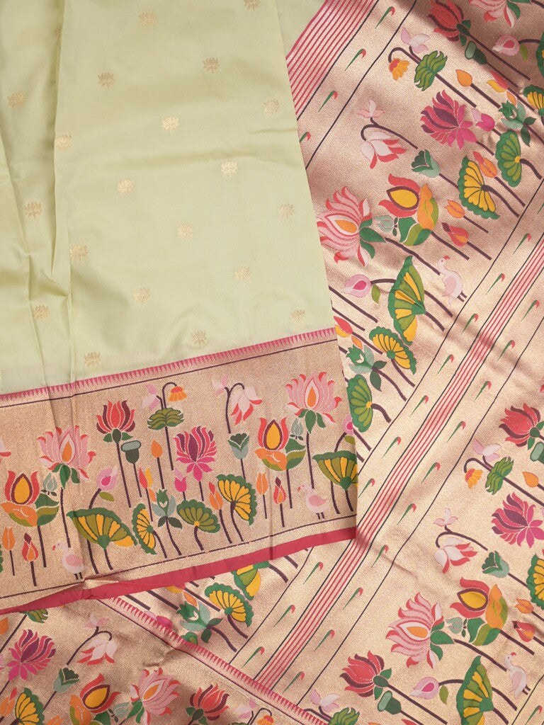 Banaras pattu saree cream color allover zari motifs & paithani border with paithani pallu and contrast blouse