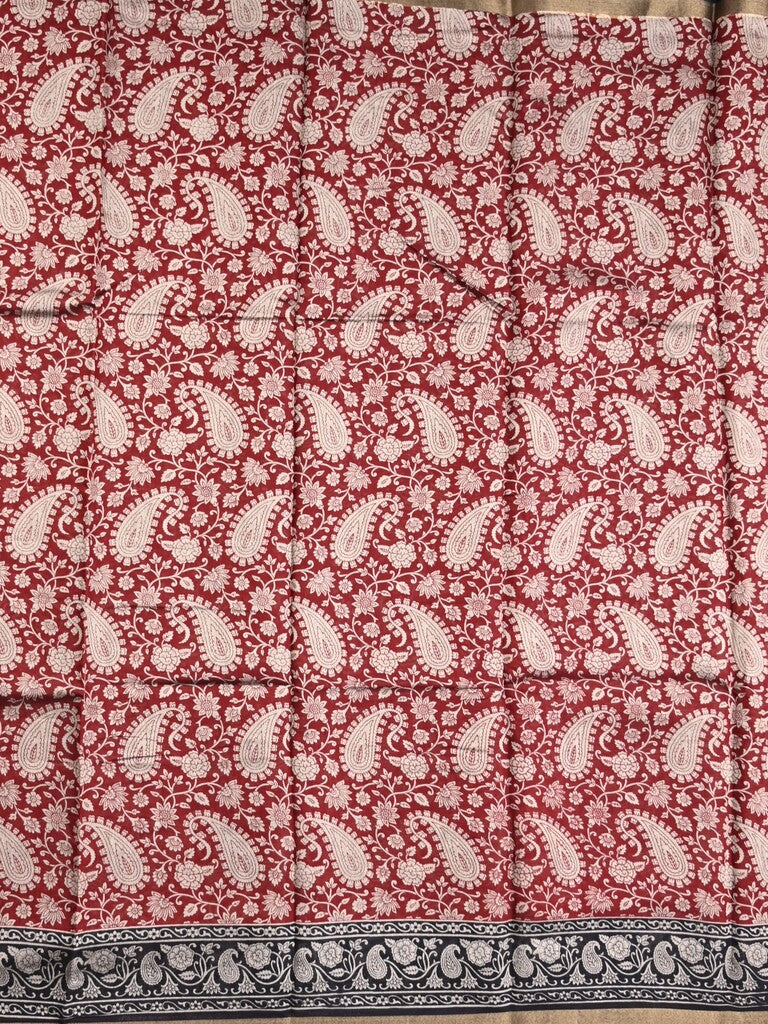 Maheshwari fancy saree red color allover prints & printed zari border with contrast pallu and attached blouse