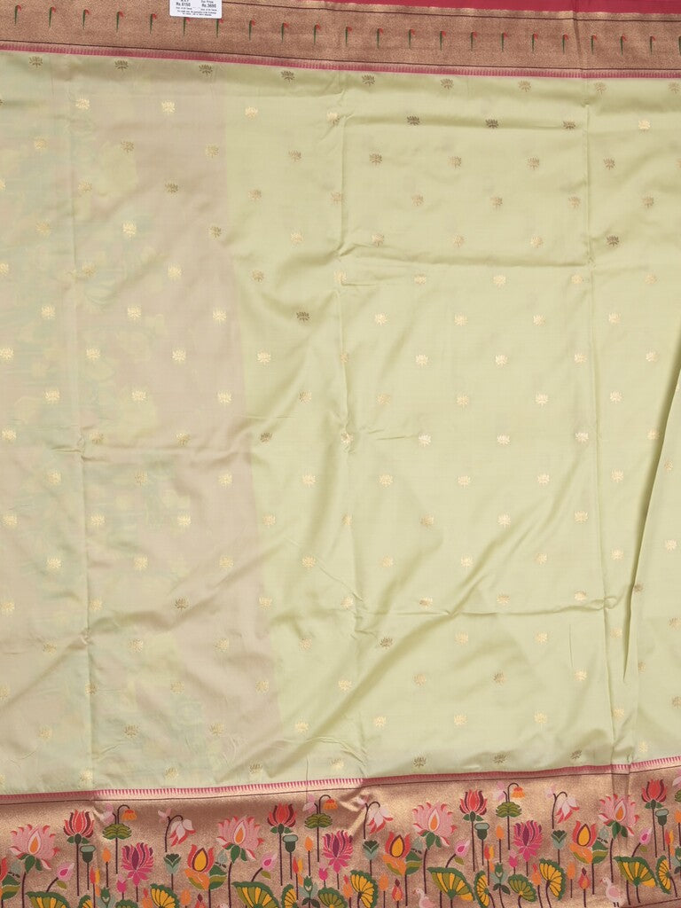 Banaras pattu saree cream color allover zari motifs & paithani border with paithani pallu and contrast blouse