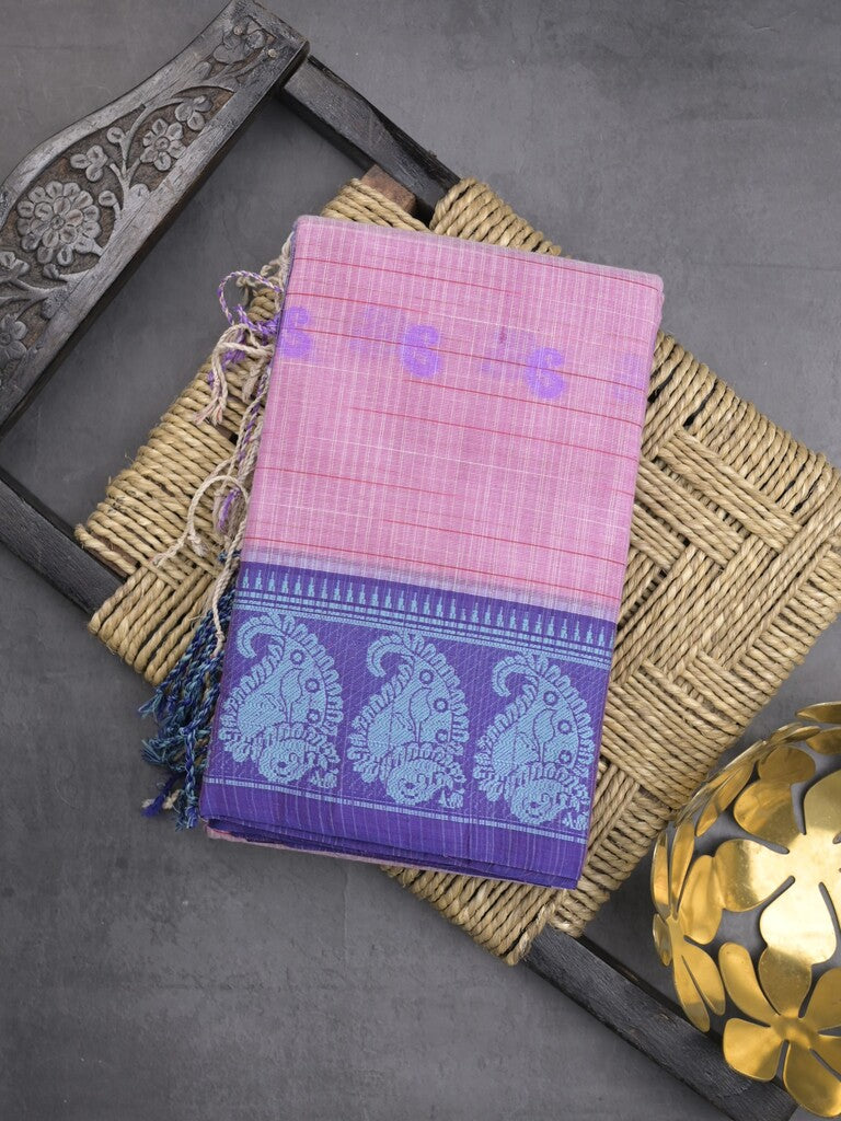 Dhaka cotton saree in purple color allover motifs with contrast pallu