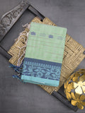 Dhaka cotton saree in light green color allover motifs with contrast pallu