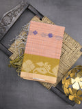 Dhaka cotton saree in light pink color allover motifs with contrast pallu
