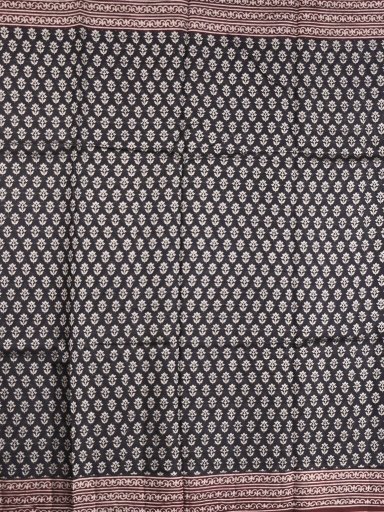 Maheshwari fancy saree black color allover prints & printed zari border with contrast pallu and attached blouse