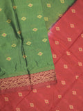 Dhaka cotton saree in bottle green color allover motifs with contrast pallu and attached blouse
