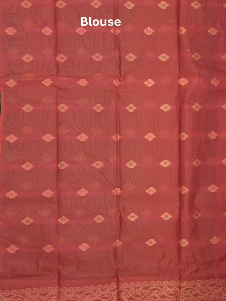 Dhaka cotton saree in bottle green color allover motifs with contrast pallu and attached blouse