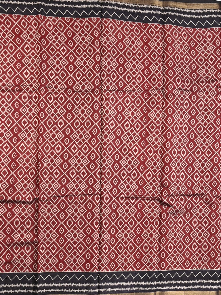 Maheshwari fancy saree red color allover prints & printed zari border with contrast pallu and attached blouse