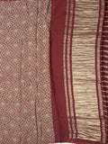 Modal silk fancy saree maroon color allover prints & small kaddi border with zari pallu and printed blouse