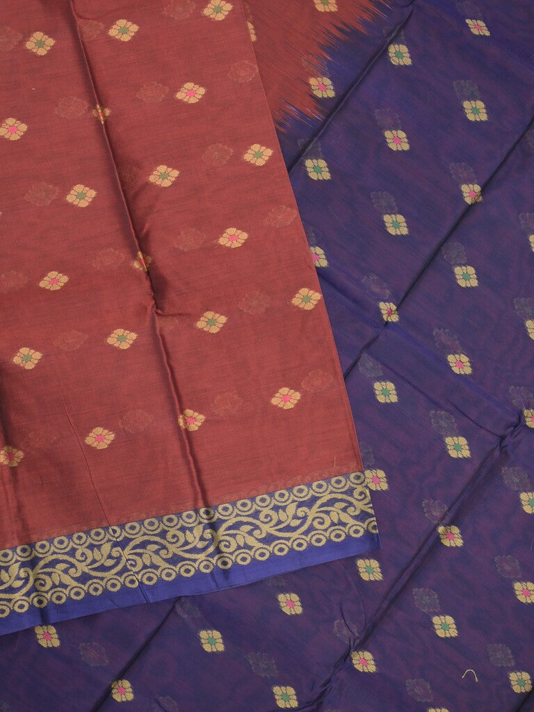 Dhaka cotton saree in maroon color allover motifs with contrast pallu and attached blouse