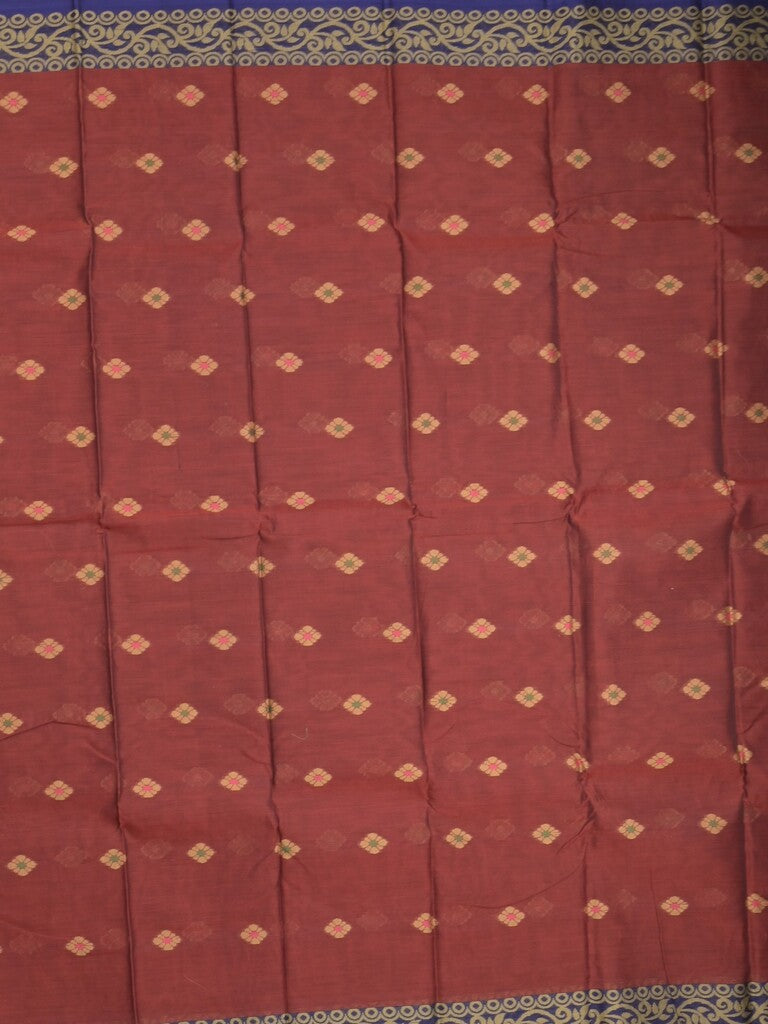 Dhaka cotton saree in maroon color allover motifs with contrast pallu and attached blouse