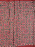 Modal silk fancy saree red color allover prints & small kaddi border with zari pallu and printed blouse