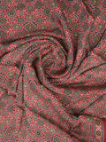 Modal silk fancy saree red color allover prints & small kaddi border with zari pallu and printed blouse