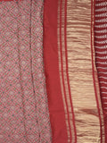 Modal silk fancy saree red color allover prints & small kaddi border with zari pallu and printed blouse