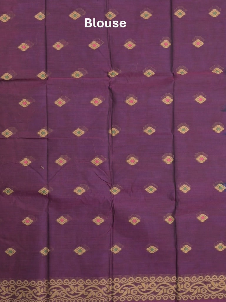 Dhaka cotton saree in navy blue color allover motifs with contrast pallu and attached blouse