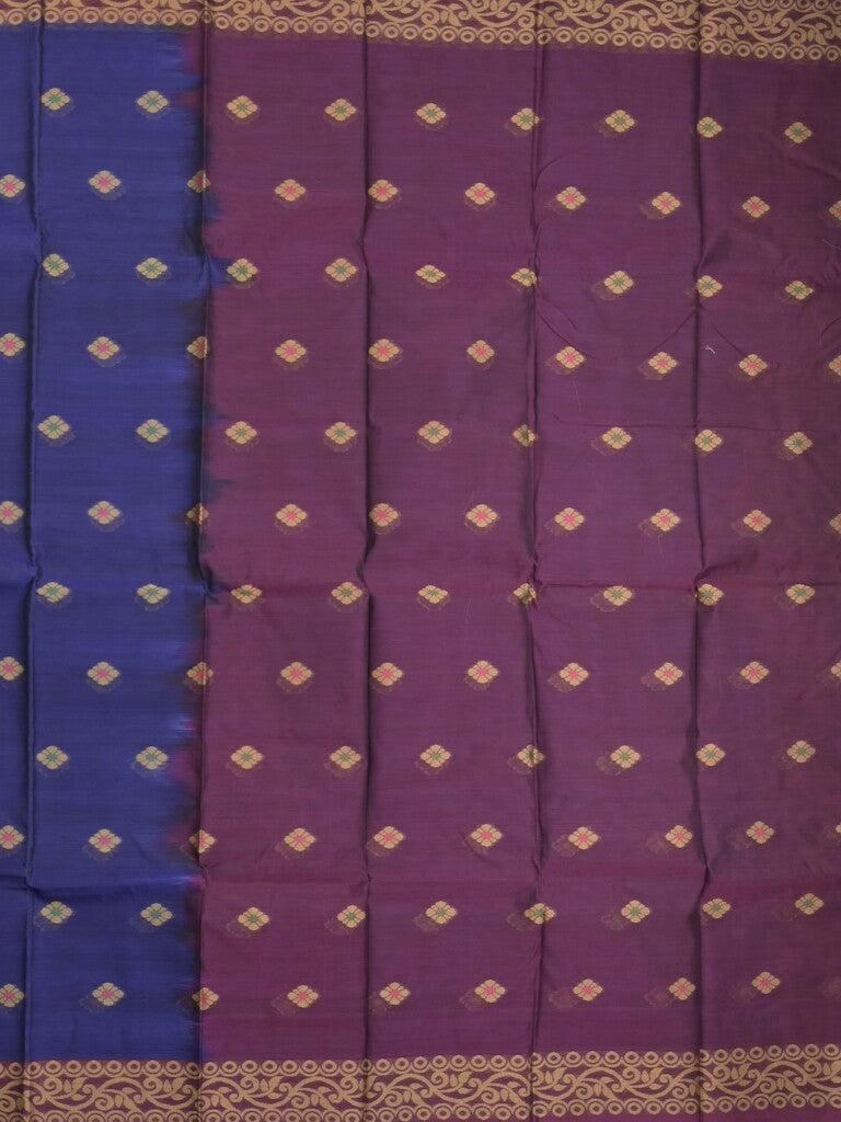 Dhaka cotton saree in navy blue color allover motifs with contrast pallu and attached blouse