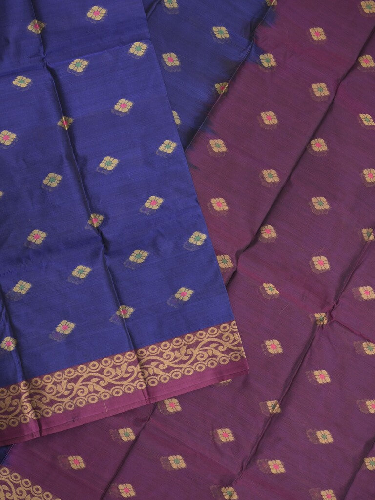 Dhaka cotton saree in navy blue color allover motifs with contrast pallu and attached blouse