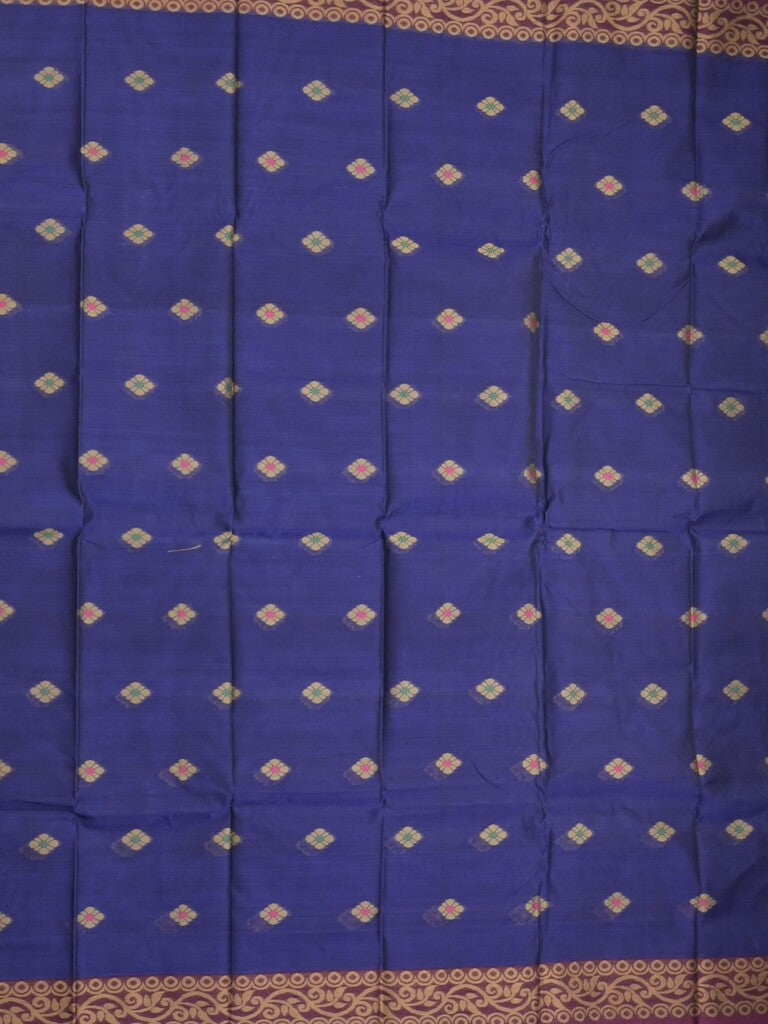Dhaka cotton saree in navy blue color allover motifs with contrast pallu and attached blouse