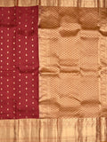 Kanchi pattu saree maroon color allover zari motifs & kanchi border with rich pallu and contrast plain blouse