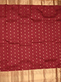 Kanchi pattu saree maroon color allover zari motifs & kanchi border with rich pallu and contrast plain blouse