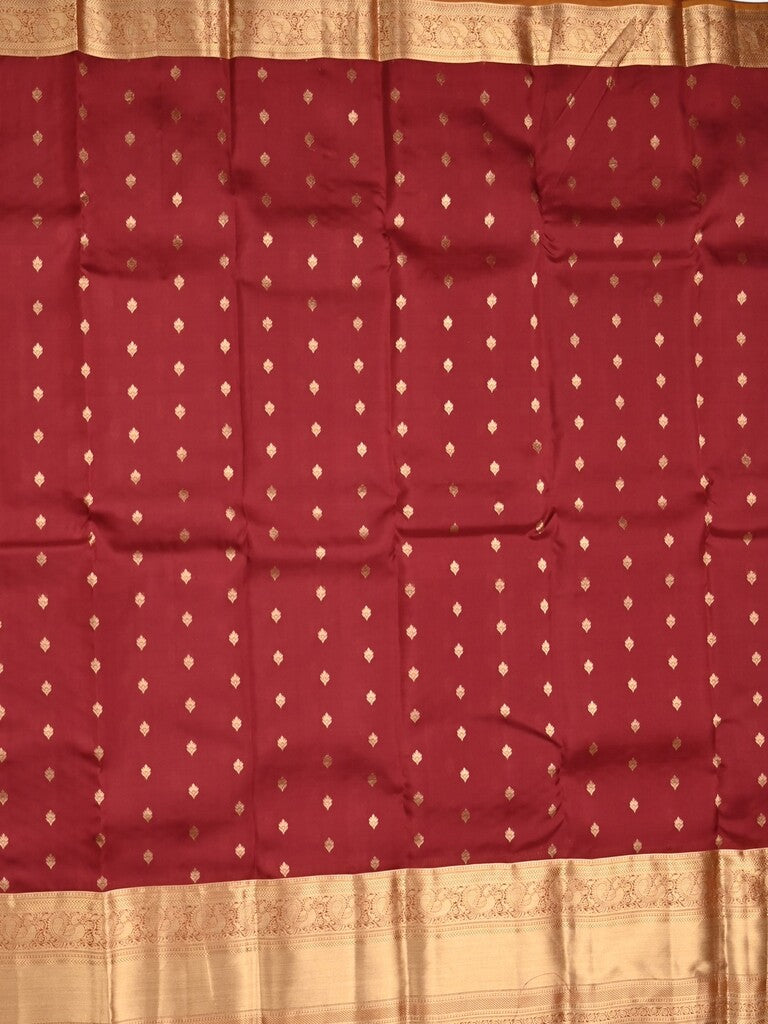Kanchi pattu saree maroon color allover zari motifs & kanchi border with rich pallu and contrast plain blouse