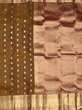 Kanchi pattu saree brown color allover zari motifs & kanchi border with rich pallu and contrast plain blouse
