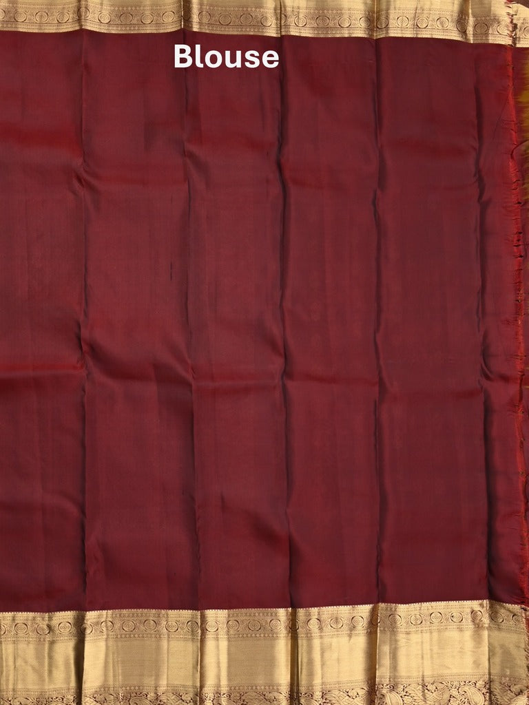 Kanchi pattu saree brown color allover zari motifs & kanchi border with rich pallu and contrast plain blouse