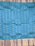 Kanchi pattu saree sky blue color allover zari motifs & kanchi border with rich pallu and contrast plain blouse