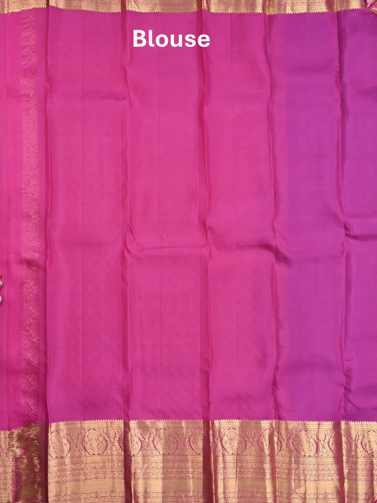 Kanchi pattu saree sky blue color allover zari motifs & kanchi border with rich pallu and contrast plain blouse