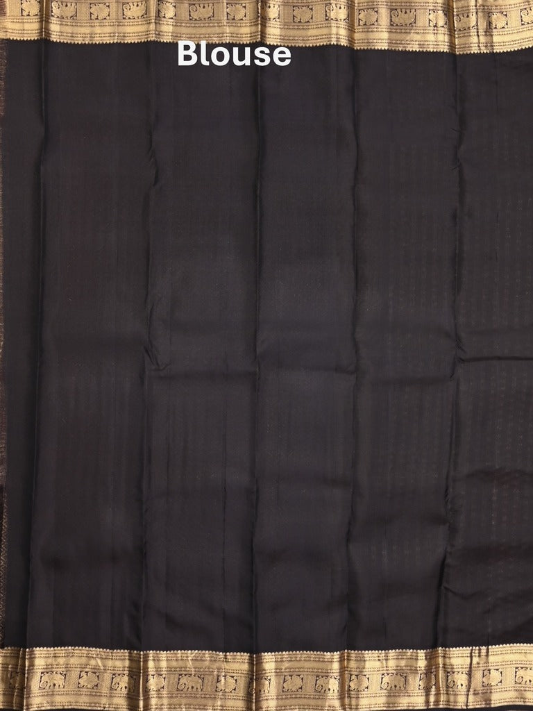 Kanchi pattu saree brown color allover zari motifs & zari border with rich pallu and contrast plain blouse