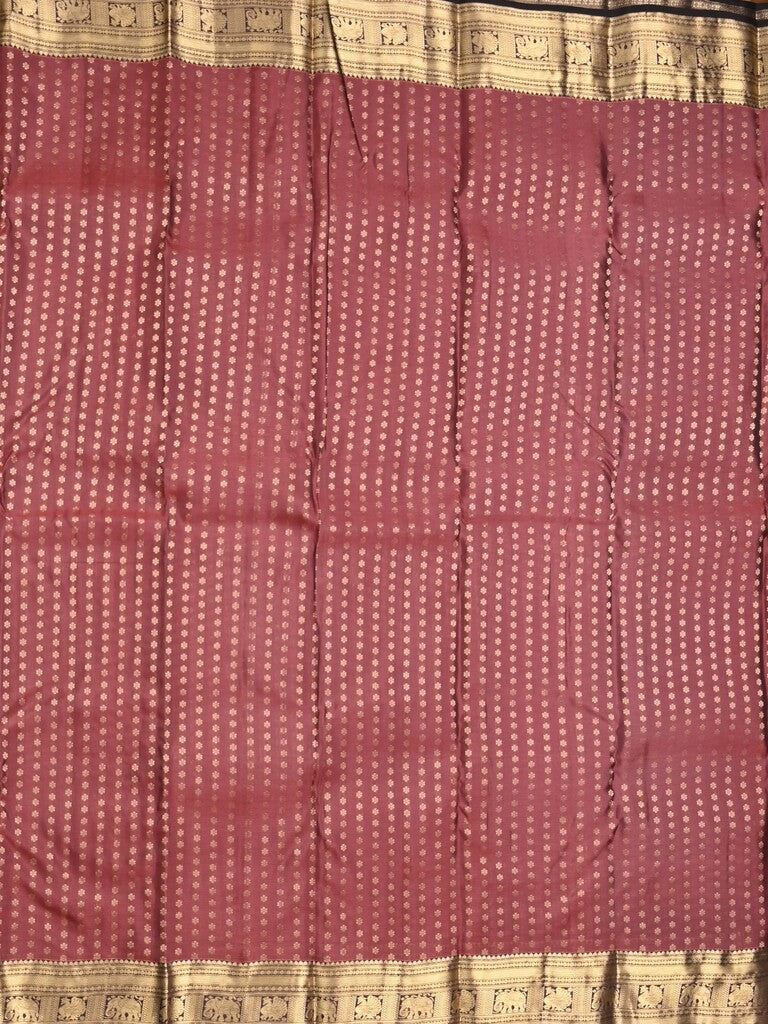 Kanchi pattu saree dark onion pink color allover zari motifs & zari border with rich pallu and contrast plain blouse