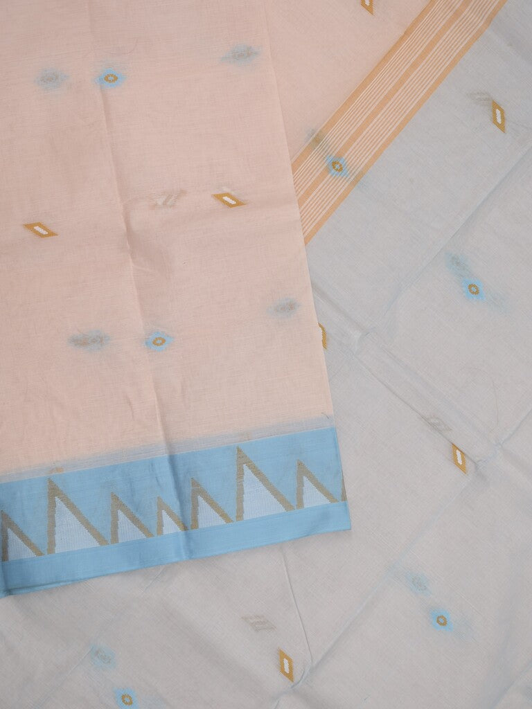 Dhaka cotton saree in baby pink color allover motifs with contrast pallu