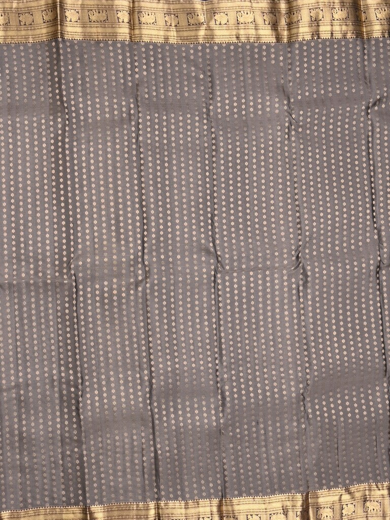 Kanchi pattu saree grey color allover zari motifs & zari border with rich pallu and contrast plain blouse