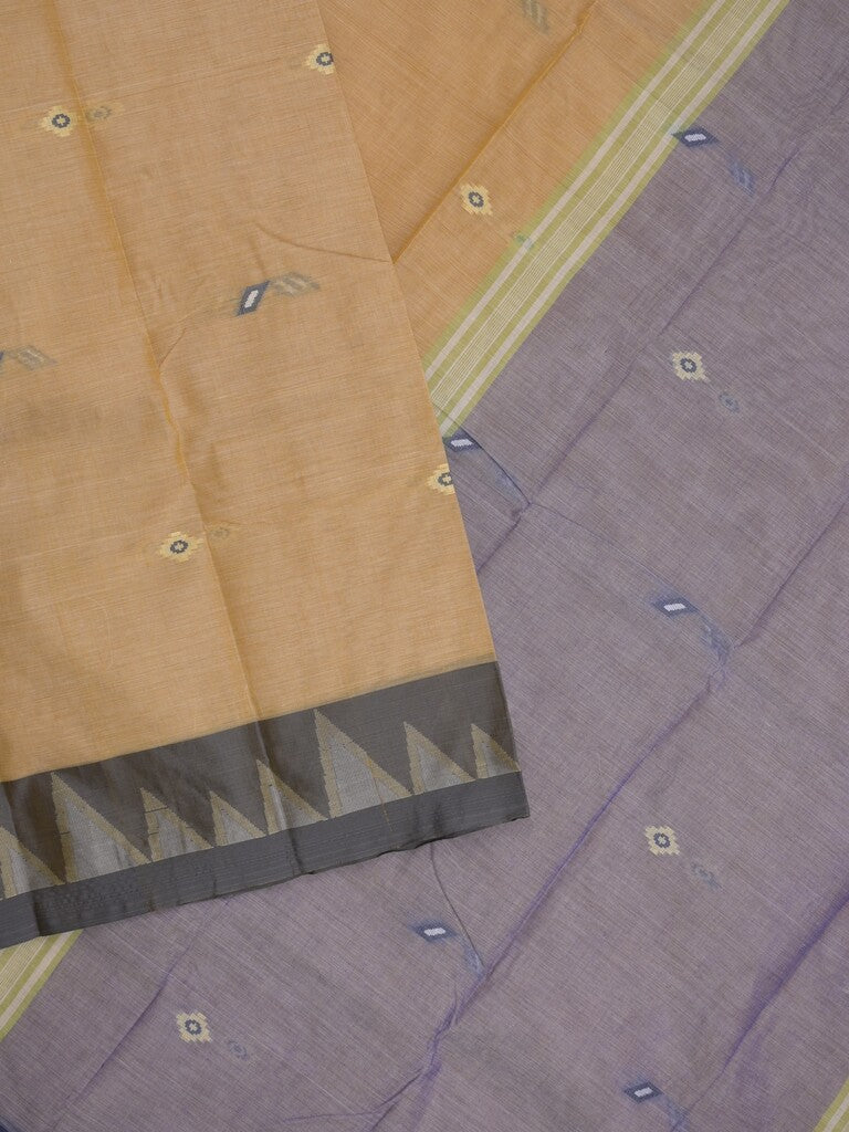 Dhaka cotton saree in beige color allover motifs with contrast pallu