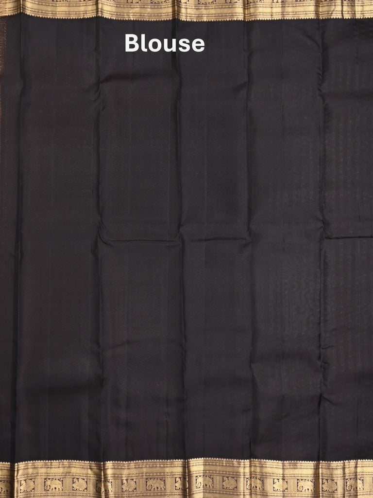 Kanchi pattu saree grey color allover zari motifs & zari border with rich pallu and contrast plain blouse