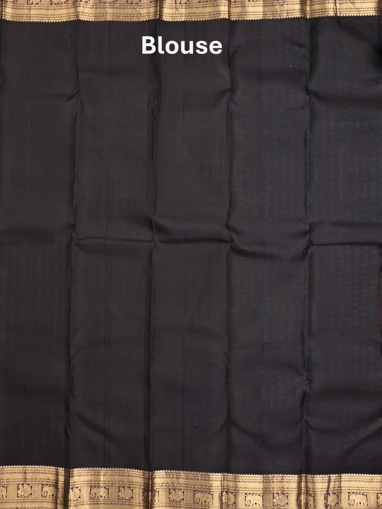 Kanchi pattu saree bluish grey color allover zari motifs & zari border with rich pallu and contrast plain blouse