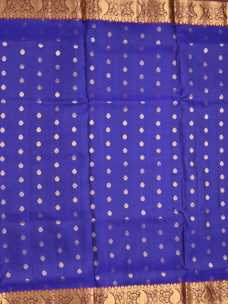 Kanchi pattu saree royal blue color allover zari motifs & zari border with rich pallu and contrast plain blouse
