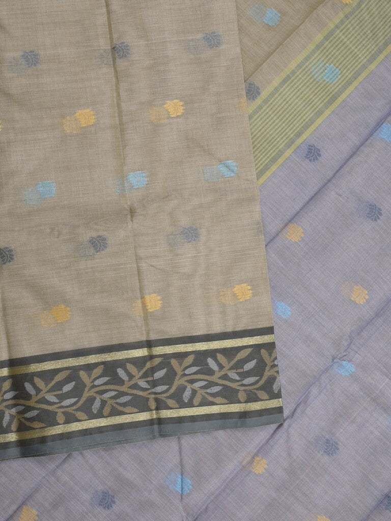 Dhaka cotton saree in grey color allover motifs with contrast pallu