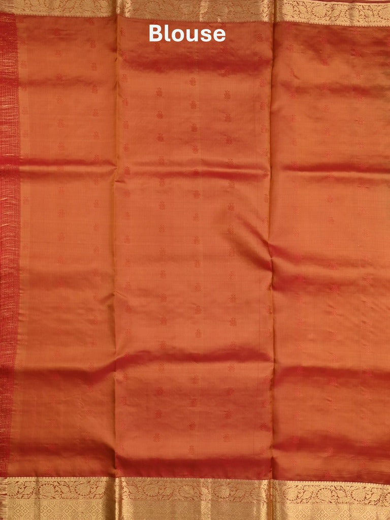 Kanchi pattu saree golden yellow color allover zari motifs & zari border with rich pallu and contrast plain blouse