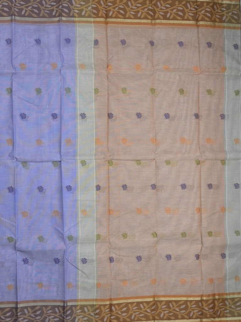 Dhaka cotton saree in blue color allover motifs with contrast pallu