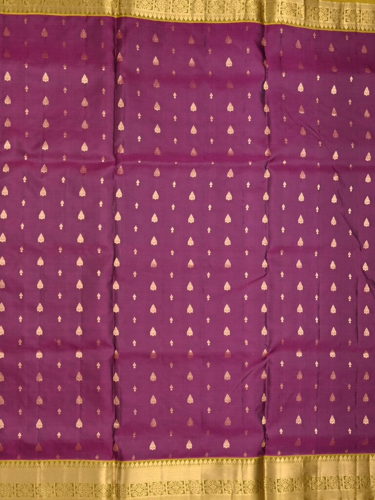 Kanchi pattu saree dark wine color allover zari motifs & zari border with rich pallu and contrast plain blouse