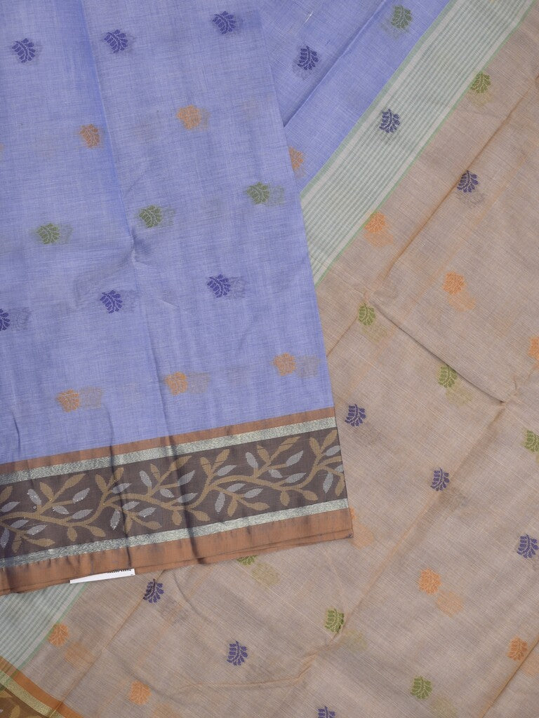 Dhaka cotton saree in blue color allover motifs with contrast pallu
