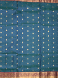 Kanchi pattu saree peacock blue color allover zari motifs & zari border with rich pallu and contrast plain blouse