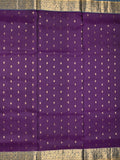 Kanchi pattu saree dark purple color allover zari motifs & zari border with rich pallu and contrast plain blouse