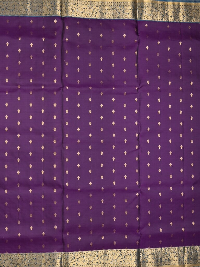 Kanchi pattu saree dark purple color allover zari motifs & zari border with rich pallu and contrast plain blouse