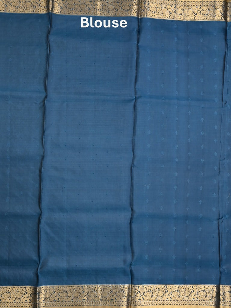 Kanchi pattu saree dark purple color allover zari motifs & zari border with rich pallu and contrast plain blouse