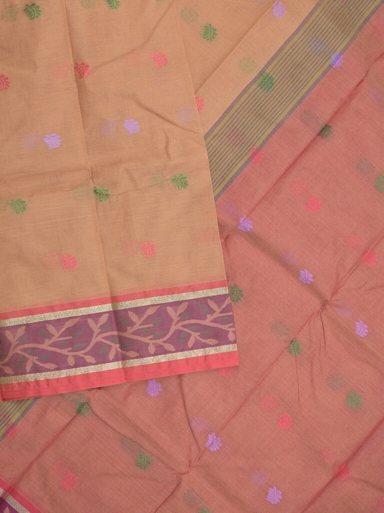 Dhaka cotton saree in brown color allover motifs with contrast pallu