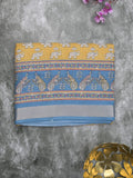 Kota fancy fancy saree light yellow color allover prints & zari border with printed pallu and contrast plain blouse