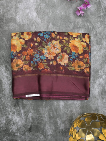 Kota fancy fancy saree wine color allover prints & kaddi border with printed pallu and plain blouse